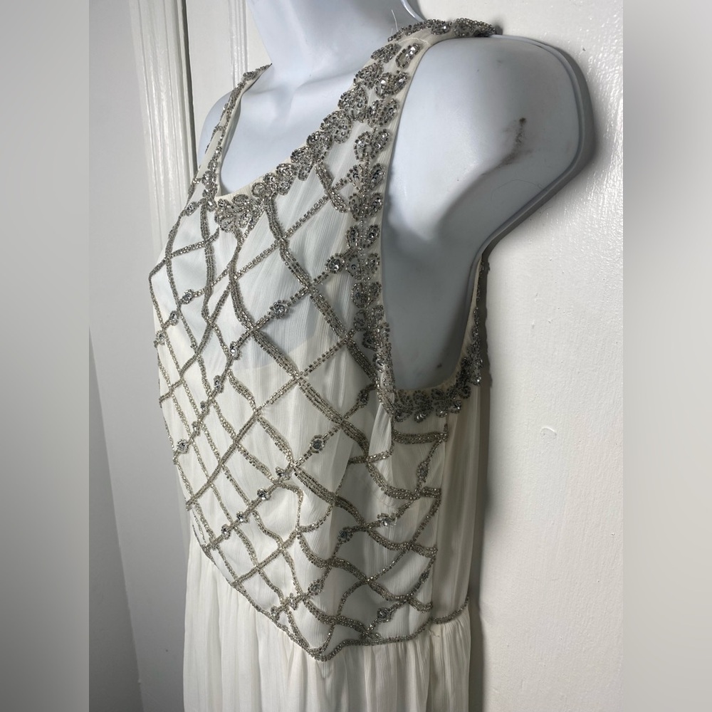 Adrianna Papell 14 Illusion White and Silver Beaded Maxi Dress - Picture 5 of 10